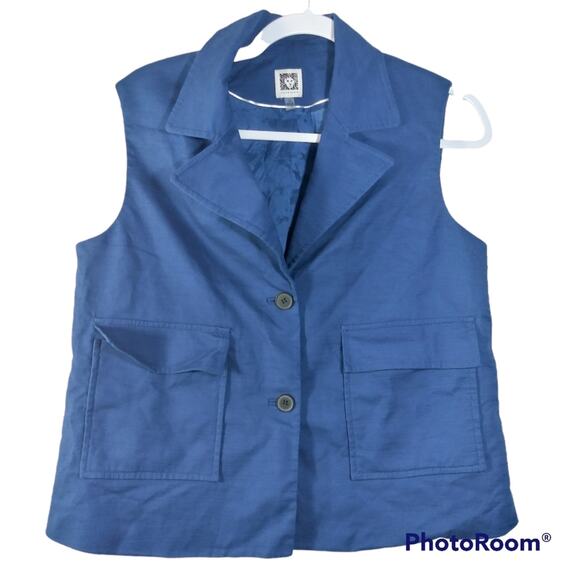 Anne Klein Mariner Royal Blue Button Front Vest 12 - Picture 1 of 6